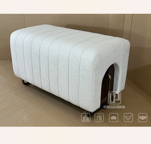 Panca in velluto bianco italiano per camera da letto sgabello per uso domestico semplice sgabello da comodino in tessuto - Product Image 1