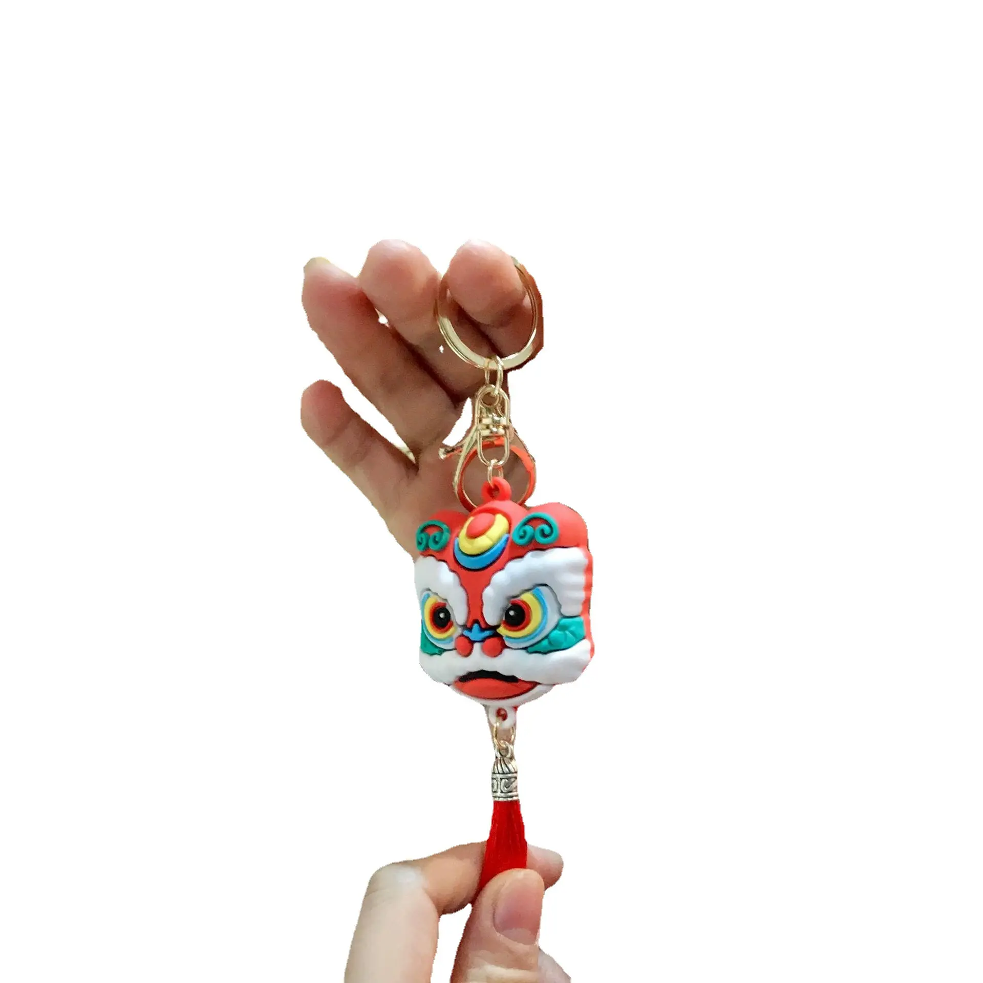 Pvc Zacht Rubber Open Geluk Leeuw Sleutelhanger Chinese Stijl Paar Tas Hanger Dragon Boat Kraam Cadeau Sleutelhanger