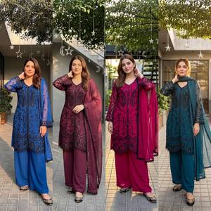 Conjunto de Fiesta Aara Fashion: Top y Pantalón Farshi de Seda Crepé Francesa de Secado Rápido, Completamente Cosido y Listo para Usar, con Dupatta - Product Image 3