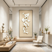 Tableau relief 3D sculpté main, déco murale minimaliste lignes concaves convexes pour salon hall d’hôtel