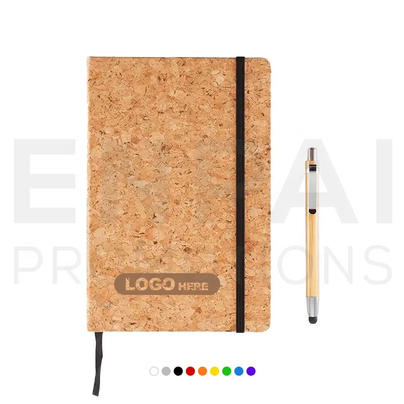 2023 Gaya Baru Kayu Gabus Ramah Lingkungan Notebook dengan Pena Notebook Set Hadiah Bisnis Promosi dengan Pencetakan Logo