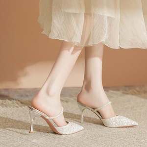 Escarpins slingback à strass 8189A, bout pointu, talon aiguille, chaussures pour femmes, tendance mode, style été - Product Image 2