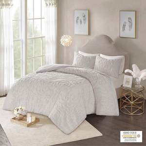 DB 3-Piece Tufted Cotton Chenille Medallion <b>Bedding</b> Set Medallion Comforter <b>Hypoallergenic</b> Insert Zippered Valance Pillowcase - Product Image 2