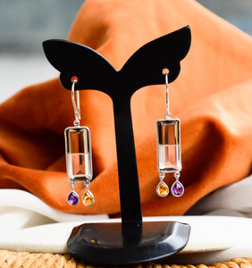 Pendientes colgantes de cristal y cuarzo ahumado con flecos de múltiples gemas de zafiro para mujer, pendientes de moda. - Product Image 2