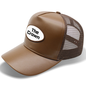 Casquette Trucker 5 Panneaux en Cuir PU avec Logo Personnalisé, Dos en Maille, Patch Oval Tissé – Vente en Gros et Fabrication - Product Image 2