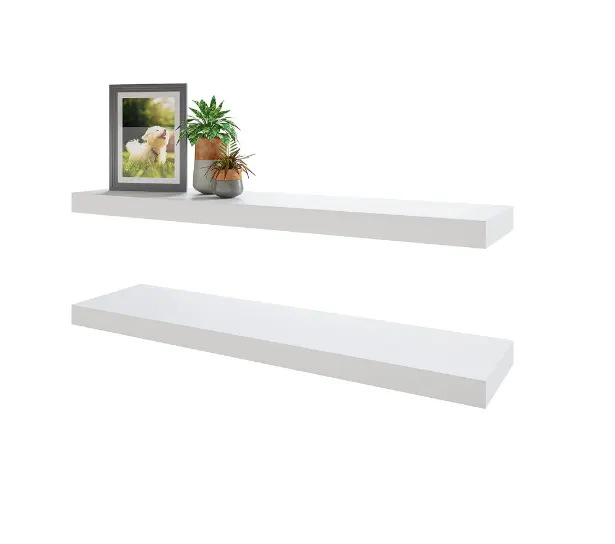 Estantes flotantes de madera con soportes invisibles, Juego de 2 estantes colgantes de pared para decoración, color blanco