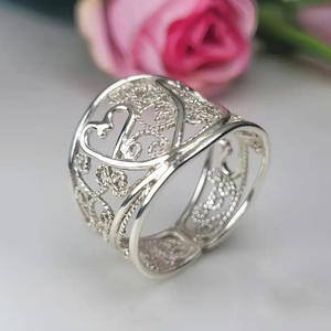 Ensemble de bijoux en forme de cœur plaqué argent pour femmes, bague en alliage à la mode pour mariage T0937 - Product Image 2