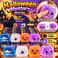 Jouet Squishy Cube Pailleté Halloween Citrouille Crâne Œil, Jouet Anti-Stress Doux à Presser pour Fête et Cadeau