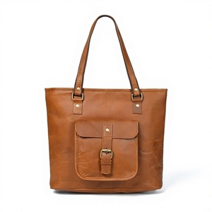Sac à main vintage en cuir marron clair à deux anses pour femme, grand sac de travail, fermeture éclair, cuir véritable durable, sac de transport - Product Image 1