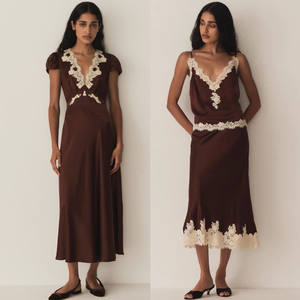 Women's French <b>Tea</b> Dress Vintage Heavy-Duty Embroidered Heavyweight Silk Camisole Skirt Two-Piece <b>Set</b> Summer Solid Breathable - Product Image 2