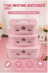 Custom Pink Nesting Suitcase Gift <b>Box</b> with Handle <b>Vintage</b> Style Rigid Cardboard Storage <b>Box</b> for Wedding and Party Favor - Product Image 4