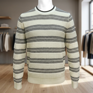 Pull en tricot rayé pour homme, manches longues, col rond, vêtements décontractés d'automne - Product Image 1