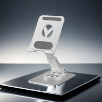 Support de téléphone portable universel flexible réglable en hauteur, en aluminium, portable, rotatif à 360°, pour appareils de 4 à 10,9 pouces, gris/argent/noir