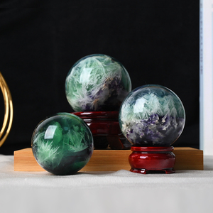 Wholesale Natural <b>Crystal</b> Healing Stone Hand Polished Feather Fluorite Sphere <b>Crystal</b> Decoration for Home Decoration - Product Image 3