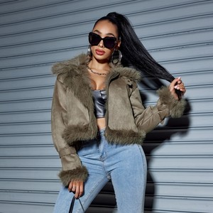Giacca invernale 2025 in camoscio da donna con collo di pelliccia cappotto corto da donna cappotto taglie forti - Product Image 4