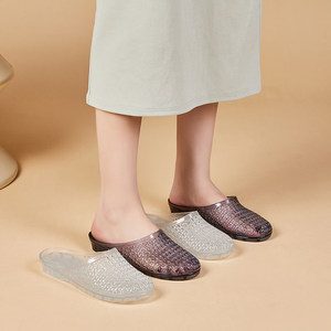 Nouvelles sandales compensées d'été pour femmes, chaussures en jelly à enfiler, sandales à bout fermé en cristal, plastique épaissi et ajouré - Product Image 2