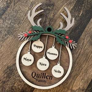 بنك خشبي قرن الوعل زخرفة شجرة عيد الميلاد شماعات الديكور اسم العائلة هدية تذكارية - Product Image 6