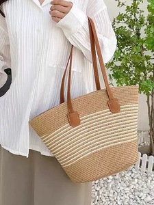 Sac fourre-tout en coton durable et tendance à prix abordable, imperméable, pour filles, à rayures, style rétro, pour la plage, avec bandoulière réglable - Product Image 3