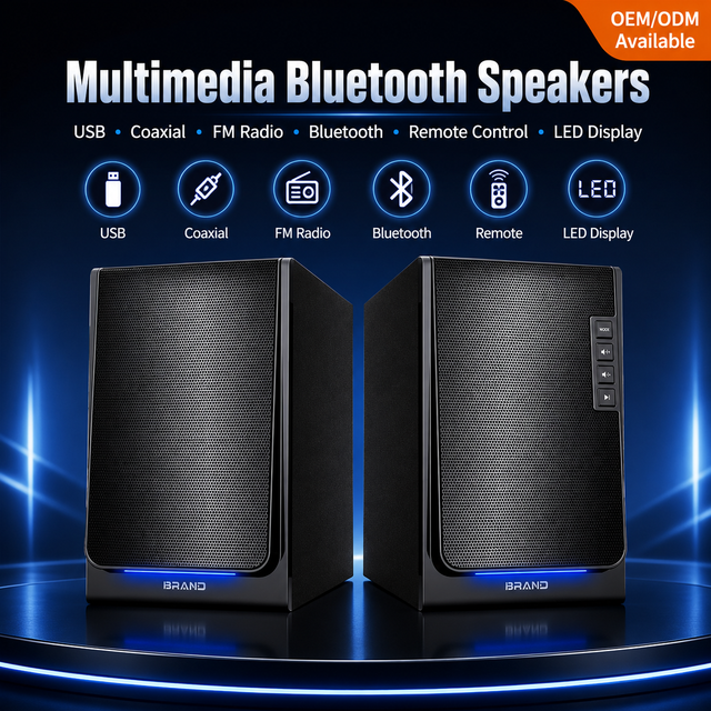 2.0CH High Performance Wooden Black Bookshelf Speakers Hifi Desktop Computer Wireless Speaker With Remote Control