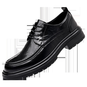 Chaussures en cuir pour hommes 2026, décontractées d'été, à bout ouvert, respirantes, à large embout, noires, pour affaires et occasions formelles - Product Image 1