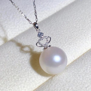 S925 <b>Silver</b> <b>Pendant</b> DIY 9-12mm Round Beads Empty Crown Jade <b>Necklace</b> with Pearl Accessories 30299 Crystal <b>Necklaces</b> - Product Image 2