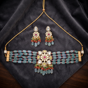 Collar Mala Choker de Diseño Kundan con Baño de Oro, Hecho a Mano, Calidad de Exportación, Diseño Paz, para Aniversario, Último Modelo 301063 - Product Image 2