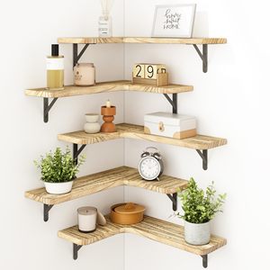 Juego de 5 Estantes <span class=keywords><strong>Flotantes</strong></span> de Madera Rústica para Pared, Estante de Esquina para Baño, Cocina, Dormitorio, Decoración del Hogar, Sala de Estar - Product Image 1