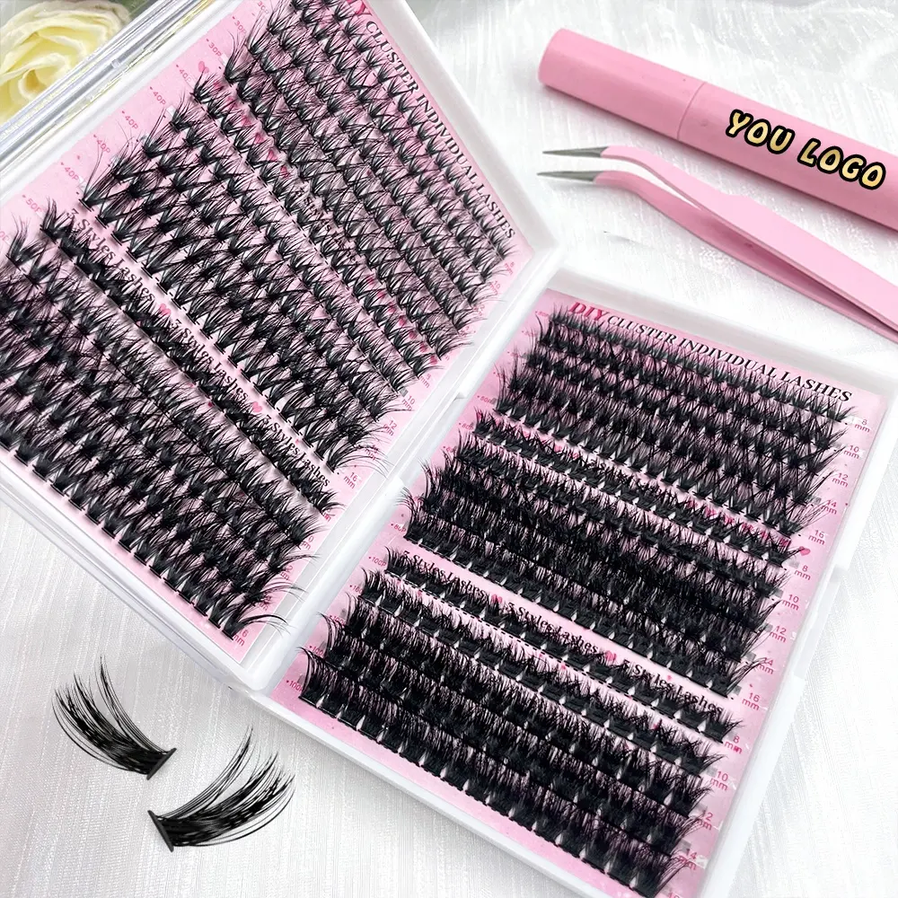 High Quality Korean Pbt Fiber DIY Lashes Mix Curl Segment eyelashes DIY Cluster Eyelash Extension Kit