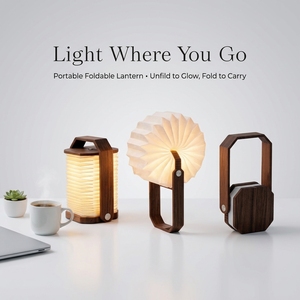 Lanterne en papier pliable légère pour les aventures en plein air, lampe LED accordéon pliable avec poignée en bois, longue durée de vie - Product Image 2