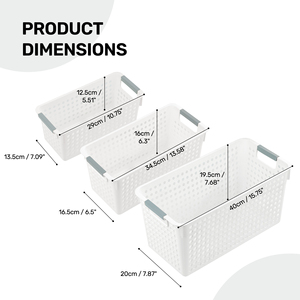 6 Pack <b>White</b> Plastic <b>Storage</b> <b>Baskets</b> Ventilated Organizer Bins with Handles for Pantry Bathroom & Home - Product Image 4
