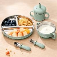 Assiette d'alimentation sectionnée pour bébé, en acier inoxydable 304 de qualité supérieure, enveloppée de silicone de qualité alimentaire, avec 3 compartiments et ventouse, vente en gros