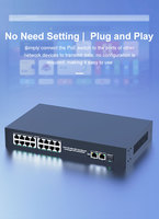 Switch Gigabit PoE non géré 10/100/1000 Mbps standard 16 ports 48 V actif IEEE802.3 AF/AT 200 W pour caméra IP CCTV en stock