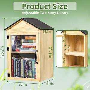 Pequeña Biblioteca de 2 Niveles para Vecindarios, Escuelas Comunitarias, Madera Maciza Resistente a la Intemperie con Estante Ajustable y Bisagras Resistentes a la Oxidación - Product Image 6