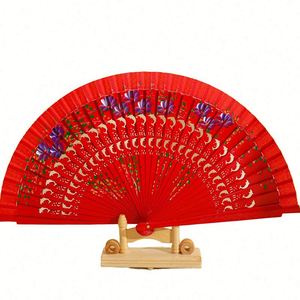 Abanico de mano español clásico de madera de 23 cm para decoración, baile, fiestas, publicidad, recuerdo, con decoración pintada - Product Image 1