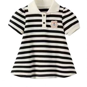 Kızın çocuk yaz elbisesi Net kırmızı moda kolej çocuk siyah beyaz çizgili kadın hazine örme Polo etek - Product Image 6
