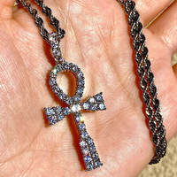 Pendentif Croix Ankh Égyptienne en Argent, Bijoux Hip Hop Tendance, Sertis de Diamants Moissanite et Zircon Cubique