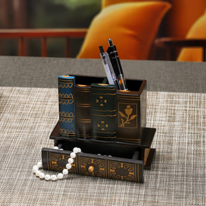 Mystic Arts Wooden <b>Book</b> Pen Holder Desk Ornament Chinese Style Office Home Decorative Storage <b>Box</b> For Pens Pencils Makeup - Product Image 2