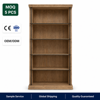 Bibliothèque ouverte en chêne de style provincial français avec structure métallique, étagère de présentation à 5 niveaux pour bureau à domicile, personnalisable OEM ODM