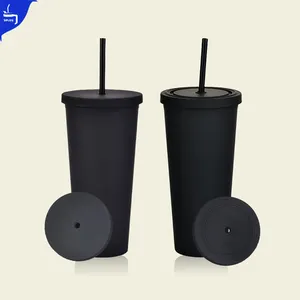Double Walled Stainless Steel Or Plastic Custom Logo Tumbler Cups Vacuum Insulated Coffee Boba Straw