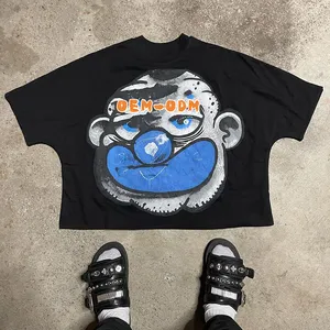 YSJYカスタムヘビーウェイトオーバーサイズコットンボクサーフィットドロップショルダーTシャツヴィンテージクロップドTシャツメンズ