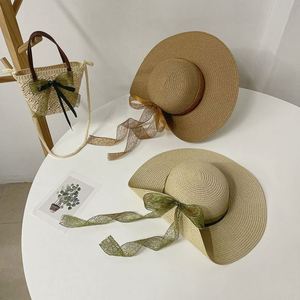 Low Moq Handmade Large Bowknot Ribbon Straw <b>Hat</b> <b>Bag</b> Set Large Brim Beach Vacation Sun <b>Hat</b> for Women - Product Image 3