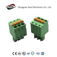 ASI CE 승인 여성형 나사 없는 플러그형 접지 단자대 3.5/3.81mm 300V 8A PA66 재질 구리 합금 접점