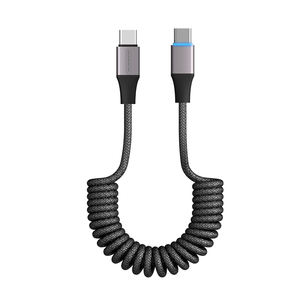Cable de carga de aluminio trenzado con resorte de 27W y 60W con Carga rápida ligera y transferencia rápida, cable de carga tipo C, tipo 2, 2 y 3 - Product Image 1