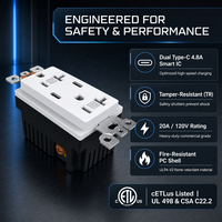 BAREP 20A Dual Typ-C USB Wandsteckdose 4,8A Intelligente Ladestation Manipulationsgeschützte Doppelsteckdose CETLus