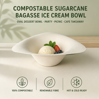 Tazón de Helado Compostable de Bagazo de Caña de Azúcar, Tazón Ovalado Ecológico Desechable para Postres, para Fiestas, Picnics, Cafés, Comida para Llevar, Alimentos Congelados