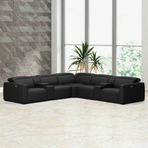 Set Sofa malas listrik bagian Modern kulit asli Modular pengisi daya dapat diperpanjang Hotel Vila furnitur teater Rumah - Product Image 4