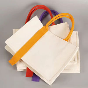 Portable Custom Logo Printed Three Dimensional Shopping <b>Work</b> School Travel Canvas <b>Tote</b> <b>Bag</b> with Colorful Ribbon Handles - Product Image 2