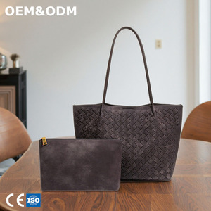 3372 J Borsa Tote Personalizzata in Pelle Scamosciata PU con Cerniera Opaca, Borsa a Tracolla Bianca Intrecciata da Donna, Set di <span class=keywords><strong>Borse</strong></span> Eleganti con Bottone - Product Image 1