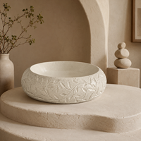 Bol en céramique à motifs floraux en relief, blanc texturé, centre de table décoratif sculptural pour console et décoration de salon