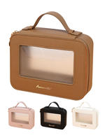Trousse de toilette imperméable à l'eau en PVC PU pour voyage, trousse de toilette cosmétique portable transparente à fermeture éclair, trousse de lavage pour maquillage